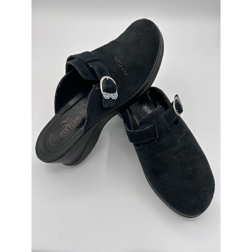 Fly Flot Womens Size 42/11.5 Polly‎ Navy Suede Leather Slip On Clogs Italy